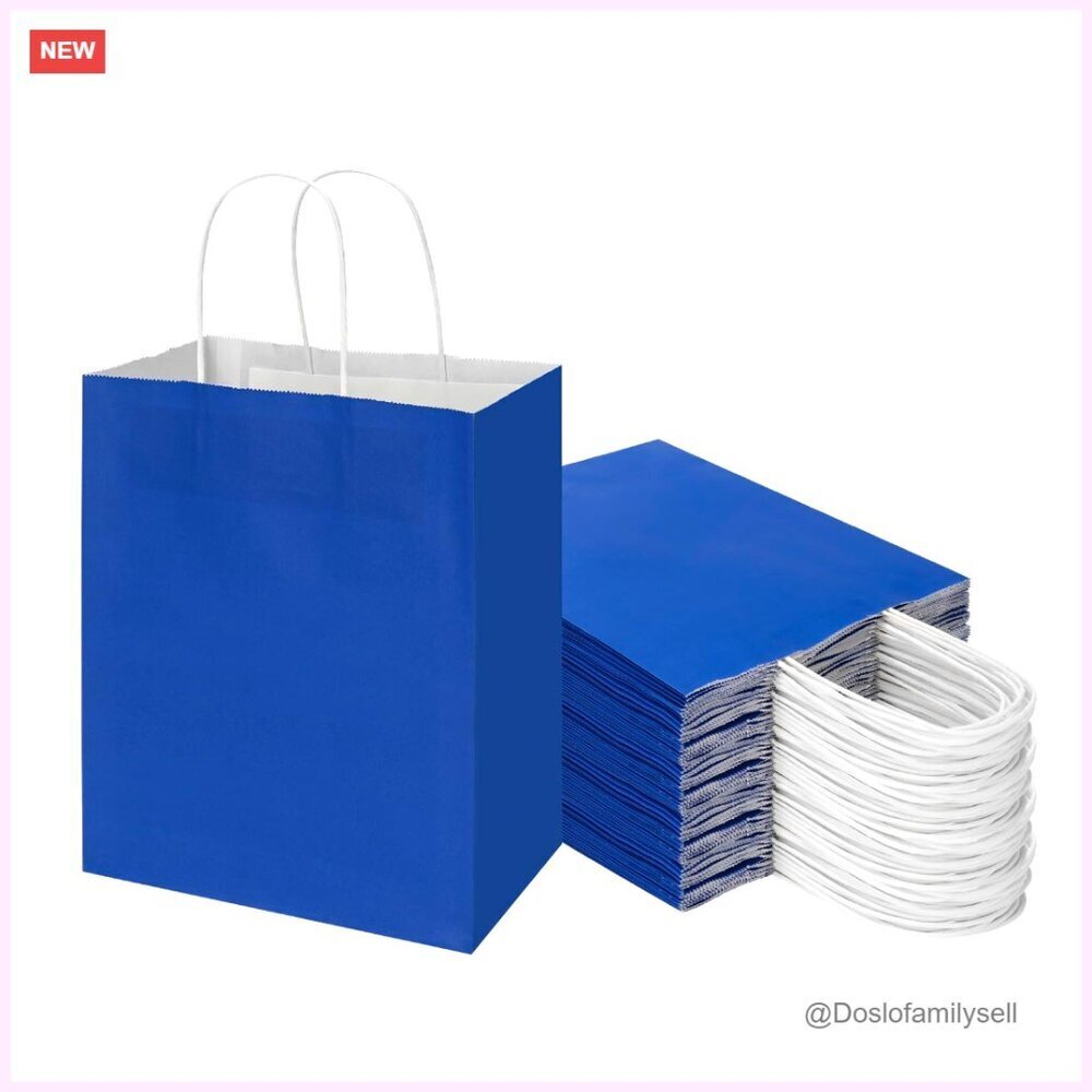 50 Pack Medium Kraft Paper Bags with Handles, 8x4.75x10 Inch